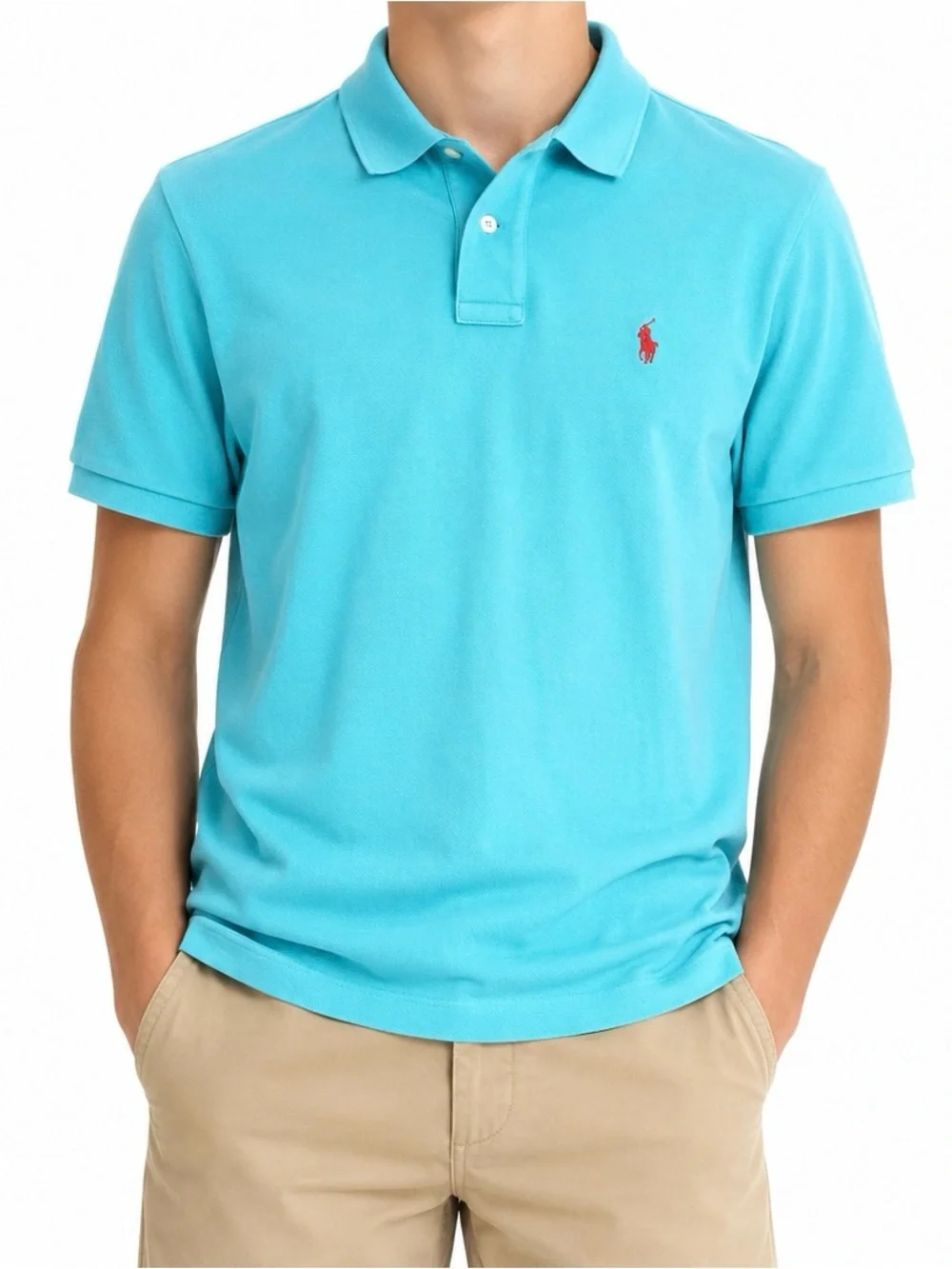 Men’s Vintage Ralph Lauren Turquoise Polo with Red Pony Embroidery Size Large